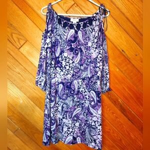 Style & co purple floral paisley cold shoulder dress size small